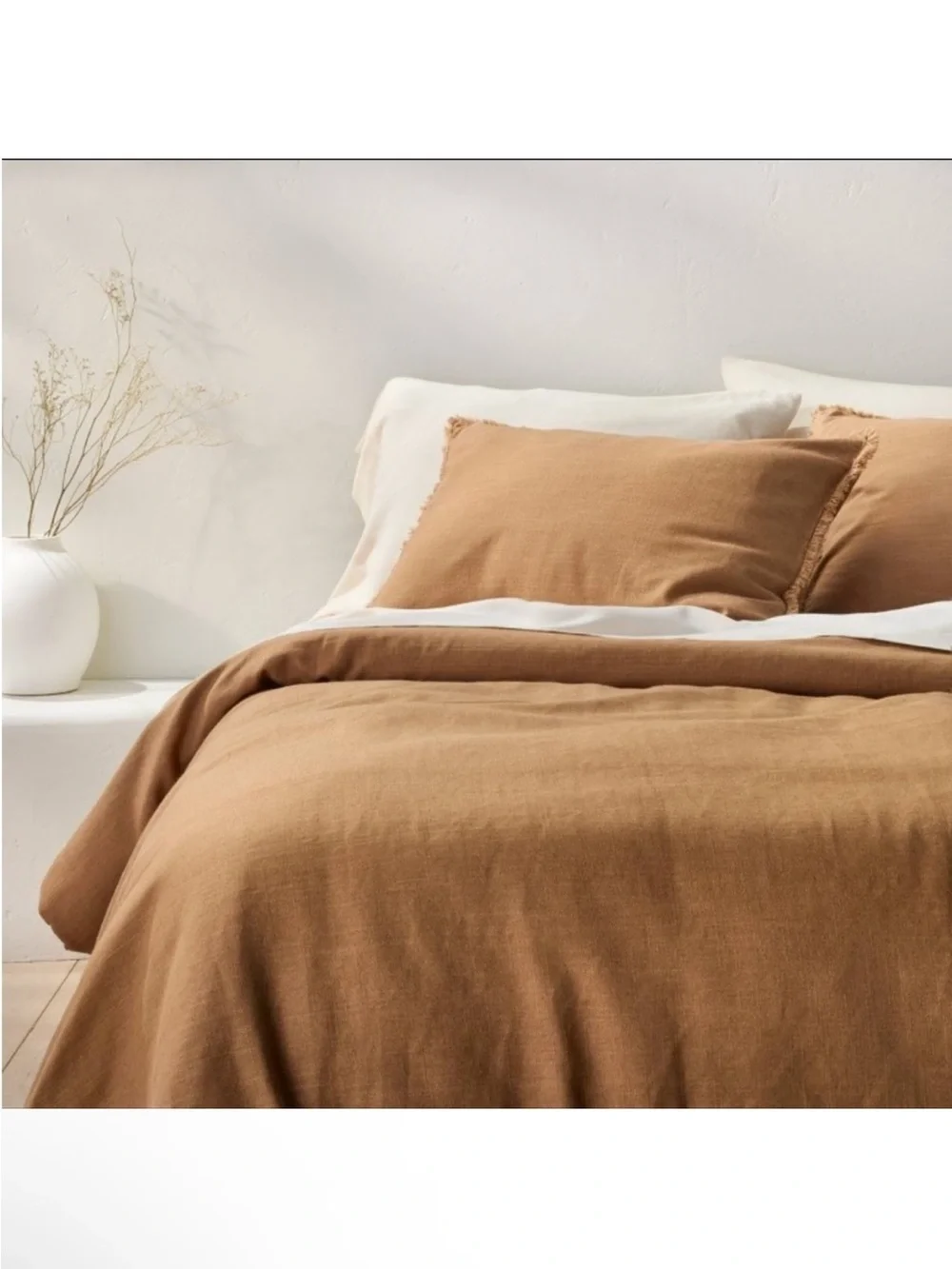 NWT Full/Queen Heavyweight Linen Blend Comforter & Sham Set Warm Brown Casaluna